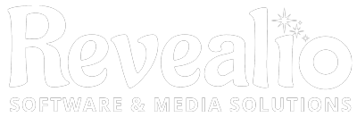 Revealio software and media solutions logo all white